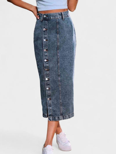 Elodie | Button - Front Cotton Blend Skirt