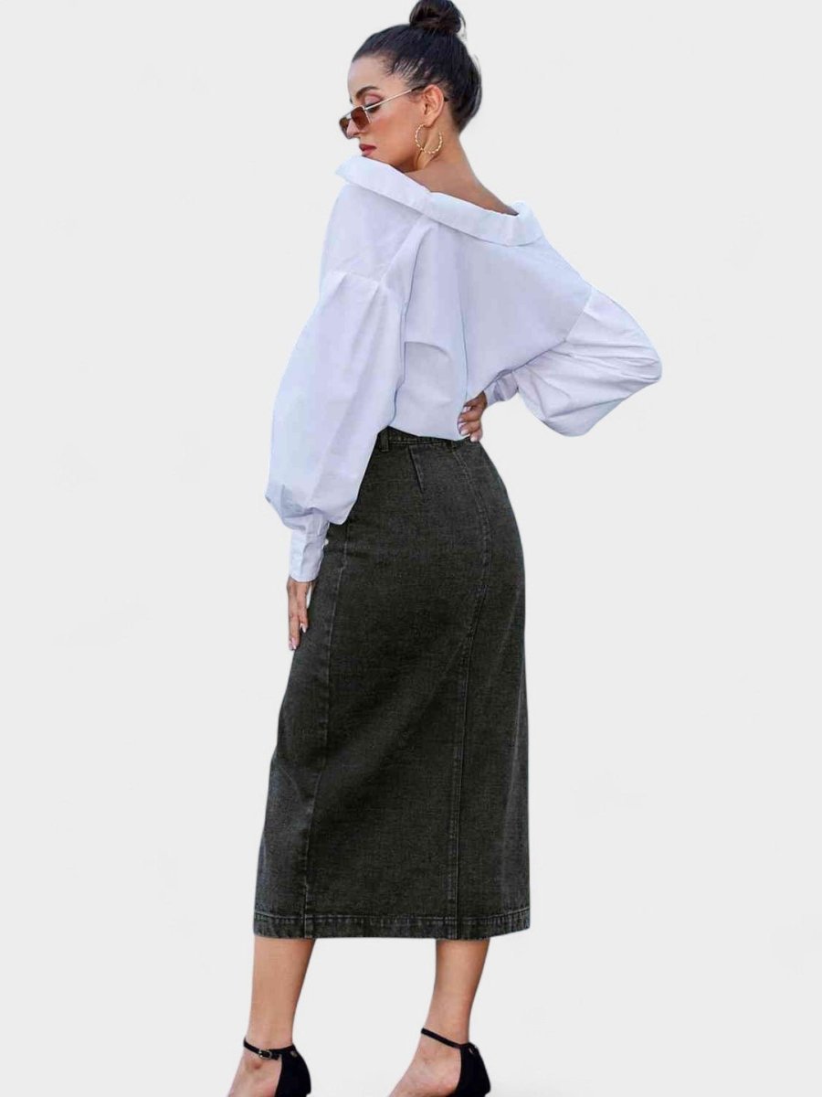 Elodie | Button - Front Cotton Blend Skirt