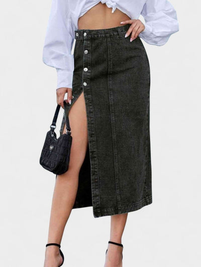 Elodie | Button - Front Cotton Blend Skirt