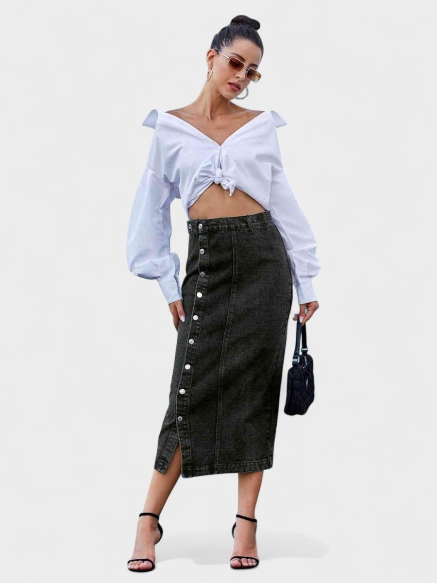 Elodie | Button - Front Cotton Blend Skirt