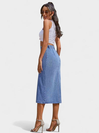 Elodie | Button - Front Cotton Blend Skirt