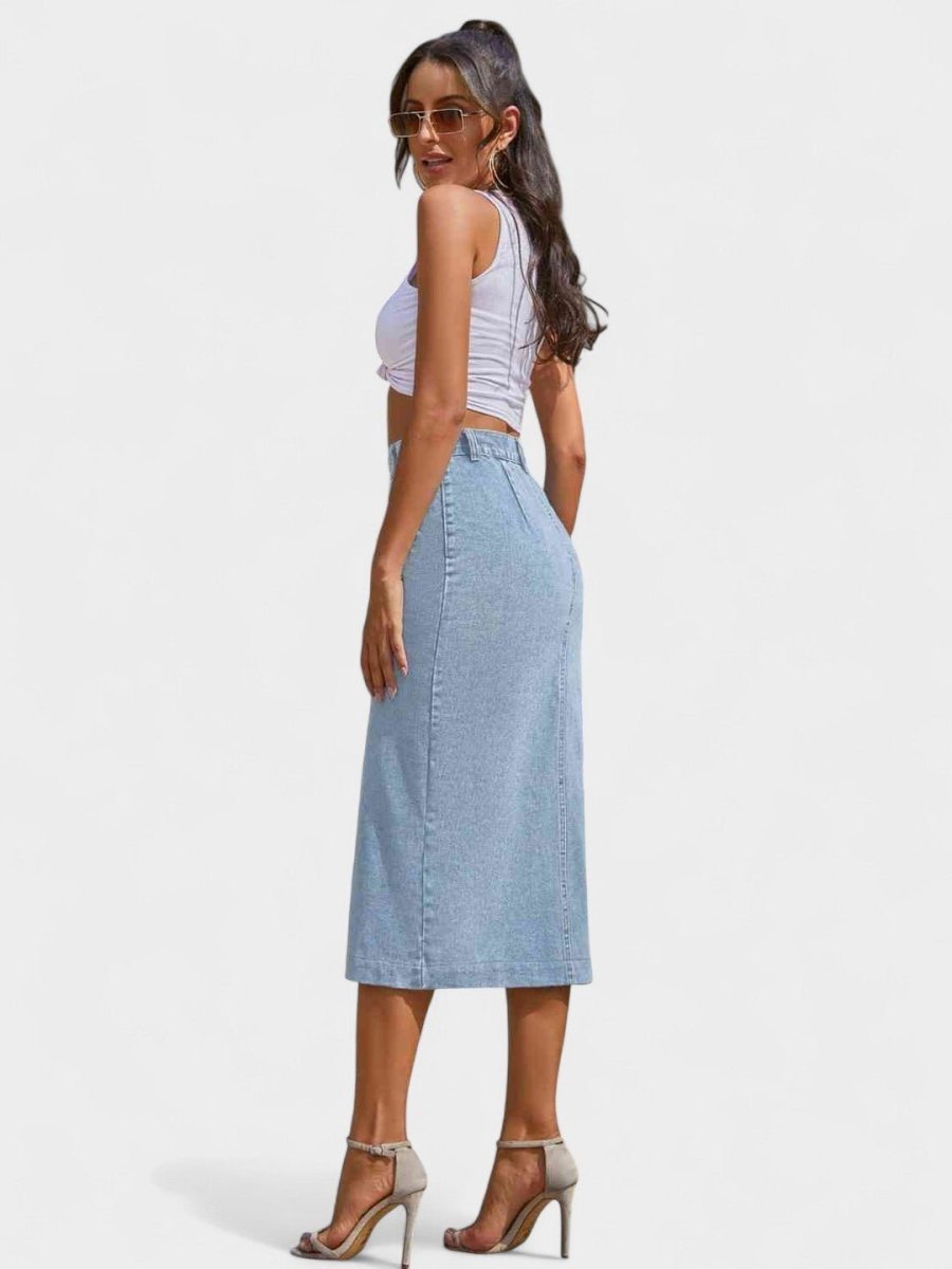 Elodie | Button - Front Cotton Blend Skirt