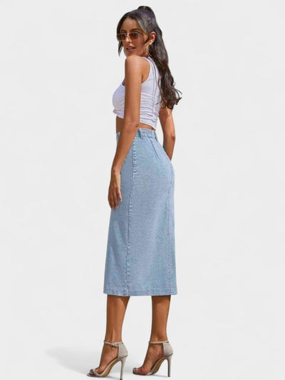 Elodie | Button - Front Cotton Blend Skirt