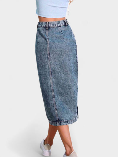 Elodie | Button-Front Cotton Blend Skirt