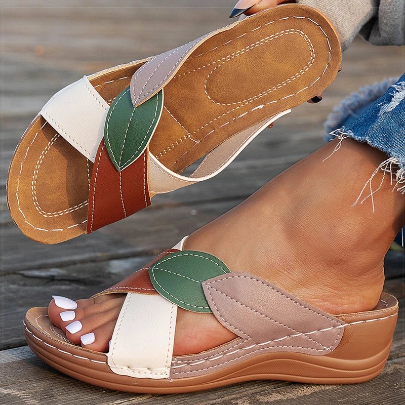 FIONA | STYLISH LEAF ACCENT SANDALS
