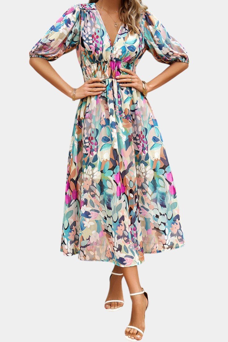 Georgina | V - Neck Floral Midi Dress