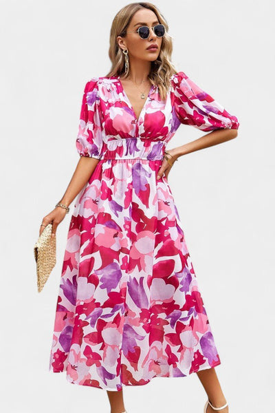 Georgina | V - Neck Floral Midi Dress