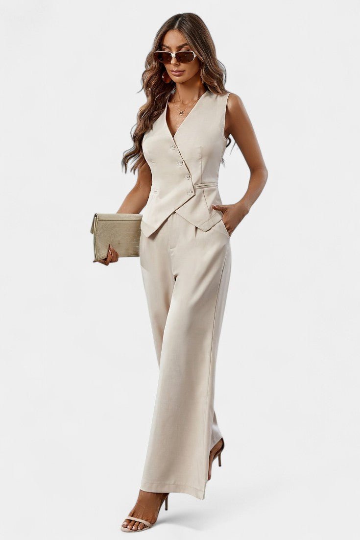 Heskia | Sleeveless Waistcoat & Wide - Leg Pants Set