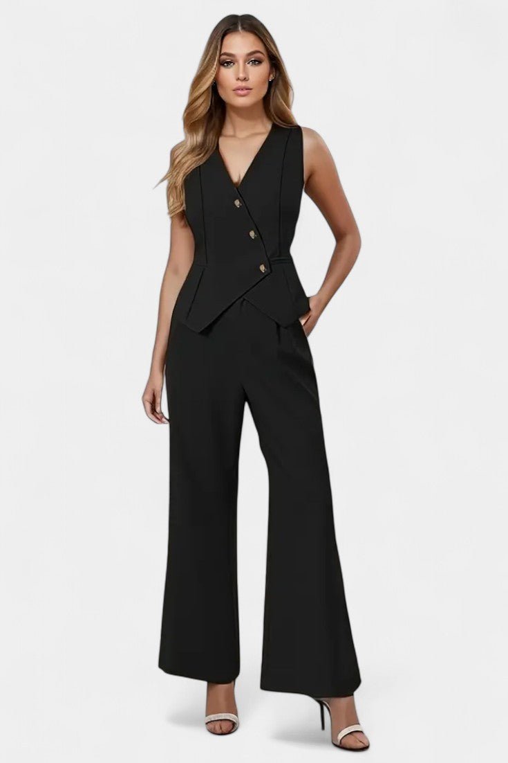 Heskia | Sleeveless Waistcoat & Wide - Leg Pants Set