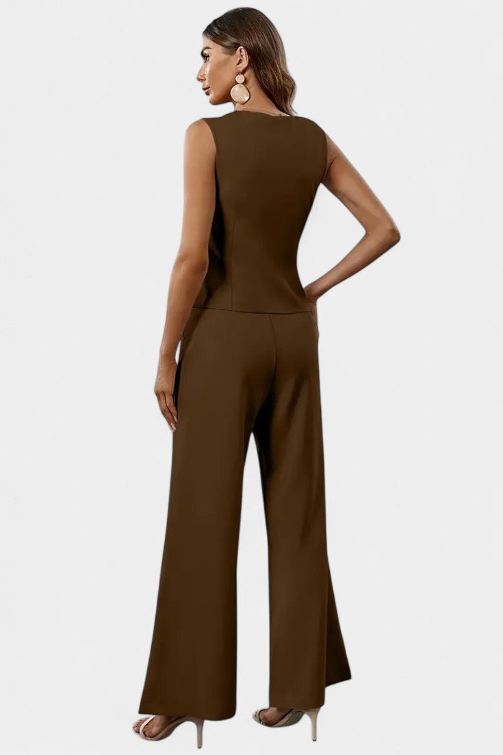 Heskia | Sleeveless Waistcoat & Wide - Leg Pants Set