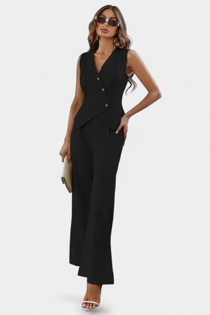 Heskia | Sleeveless Waistcoat & Wide - Leg Pants Set