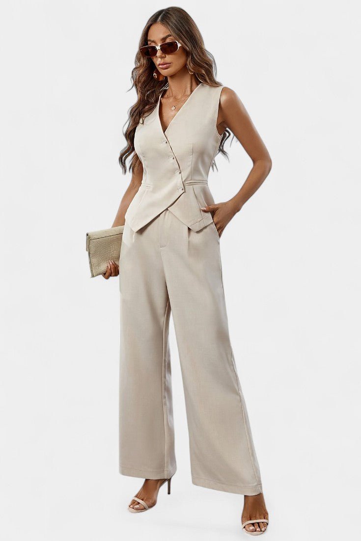 Heskia | Sleeveless Waistcoat & Wide - Leg Pants Set