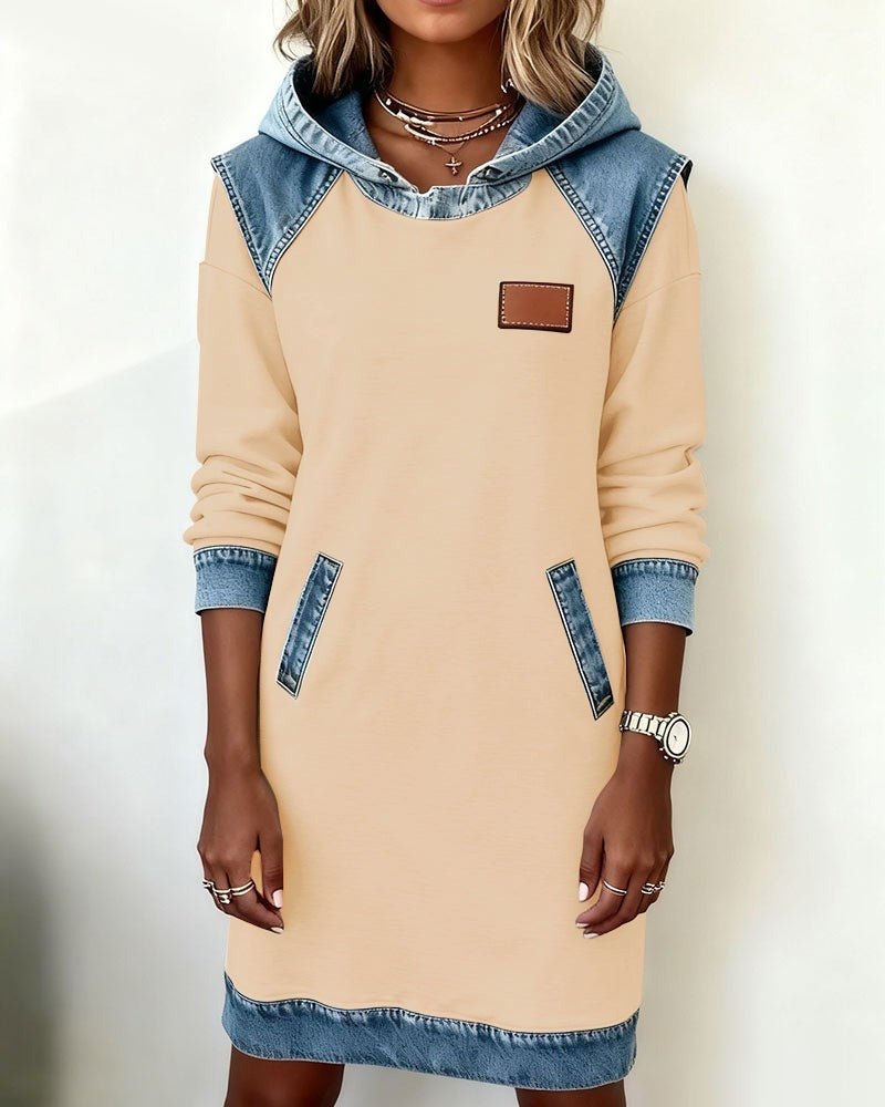 Hooded Dress with Denim Inserts