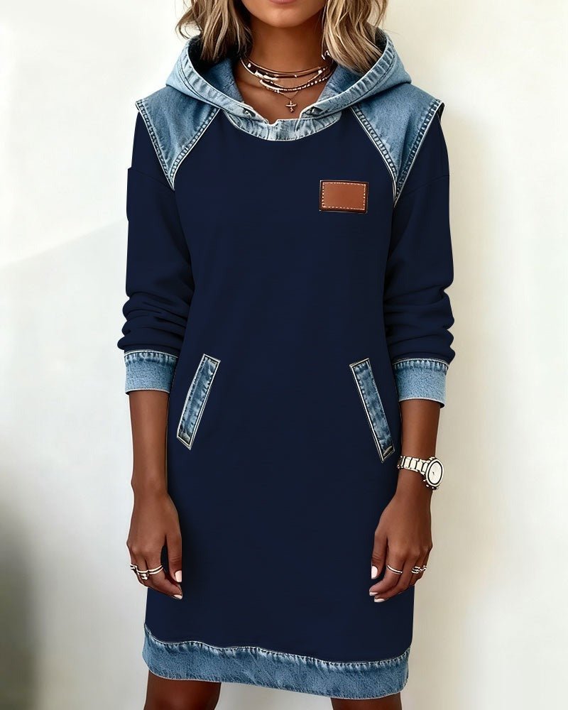 Hooded Dress with Denim Inserts