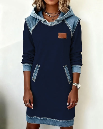 Hooded Dress with Denim Inserts