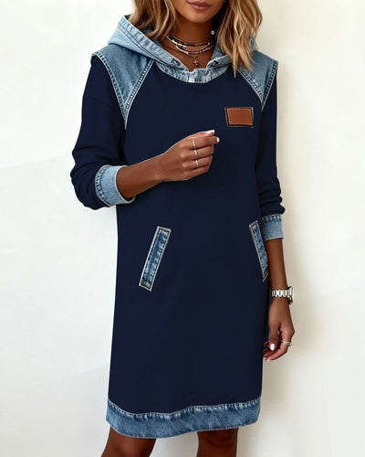 Hooded Dress with Denim Inserts