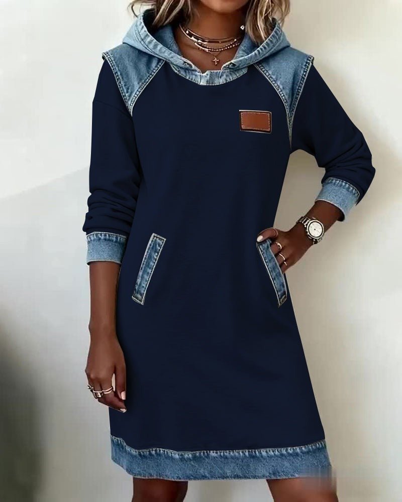 Hooded Dress with Denim Inserts