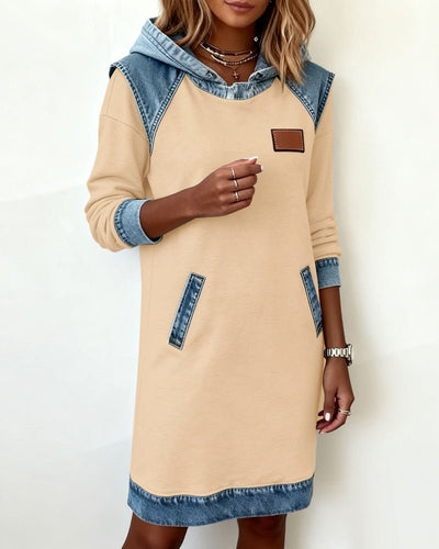 Hooded Dress with Denim Inserts