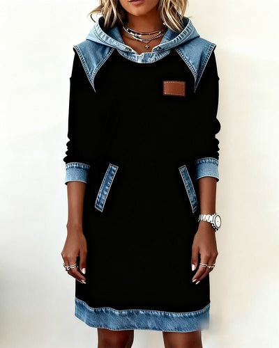 Hooded Dress with Denim Inserts