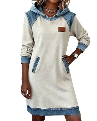 Hooded Dress with Denim Inserts