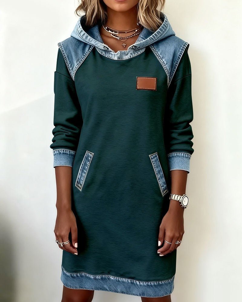 Hooded Dress with Denim Inserts