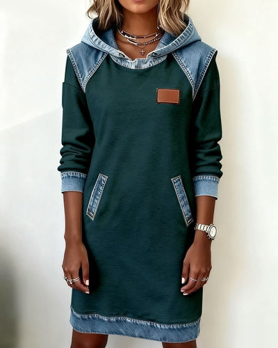 Hooded Dress with Denim Inserts