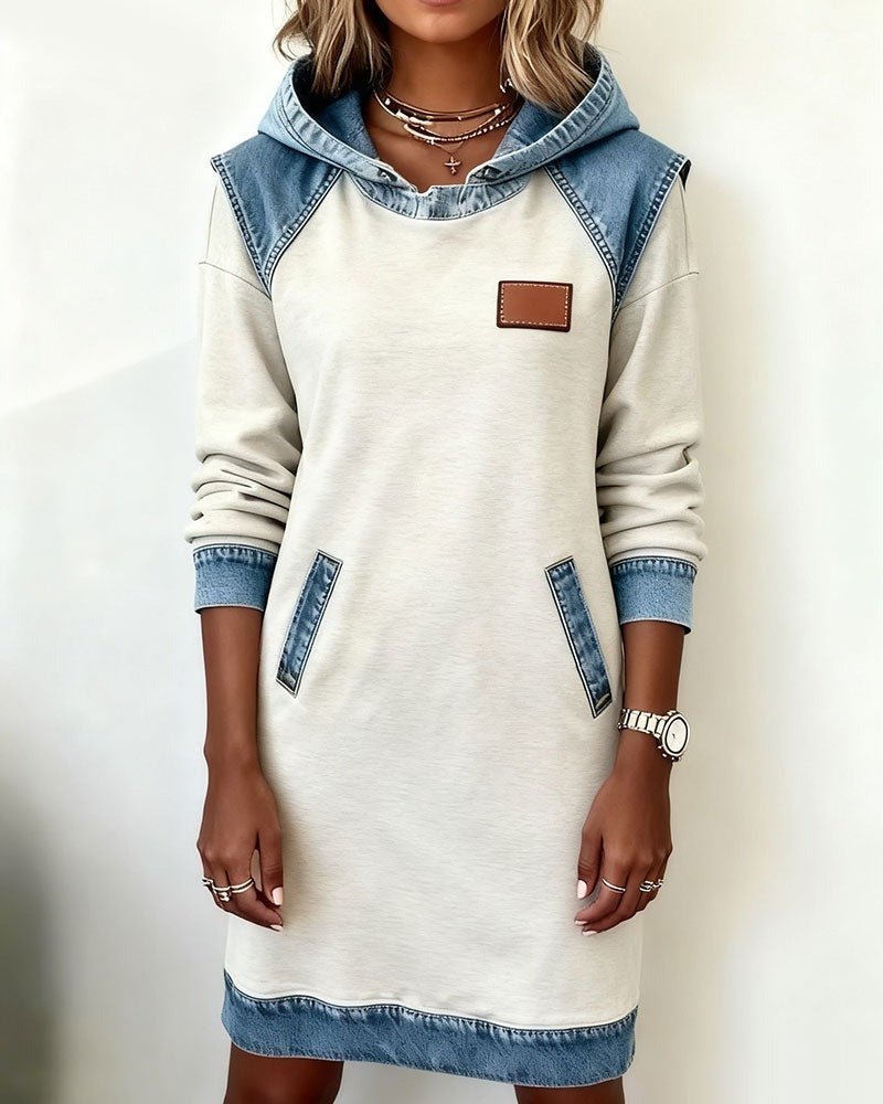 Hooded Dress with Denim Inserts