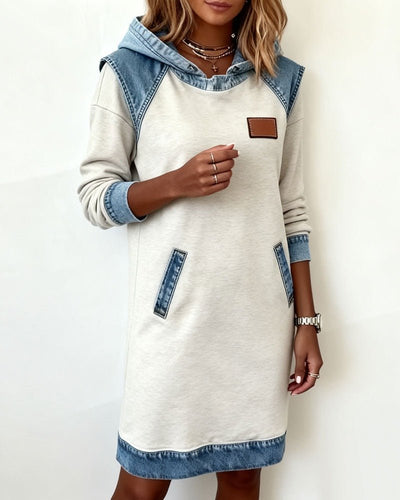 Hooded Dress with Denim Inserts