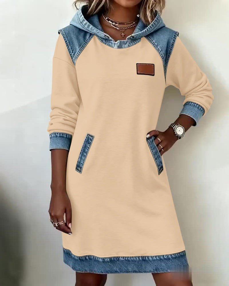 Hooded Dress with Denim Inserts