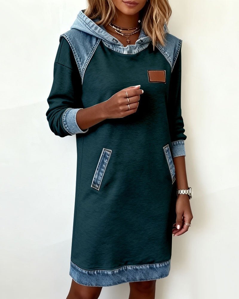 Hooded Dress with Denim Inserts