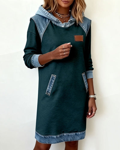 Hooded Dress with Denim Inserts