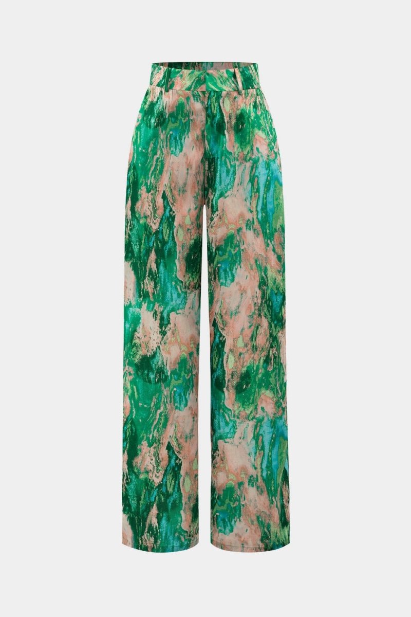Inna | Marble Print High - Waisted Straight Leg Pants