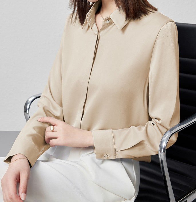 Isadora™ | Soft Satin Top with Long Sleeves — Reinvented Office Elegance