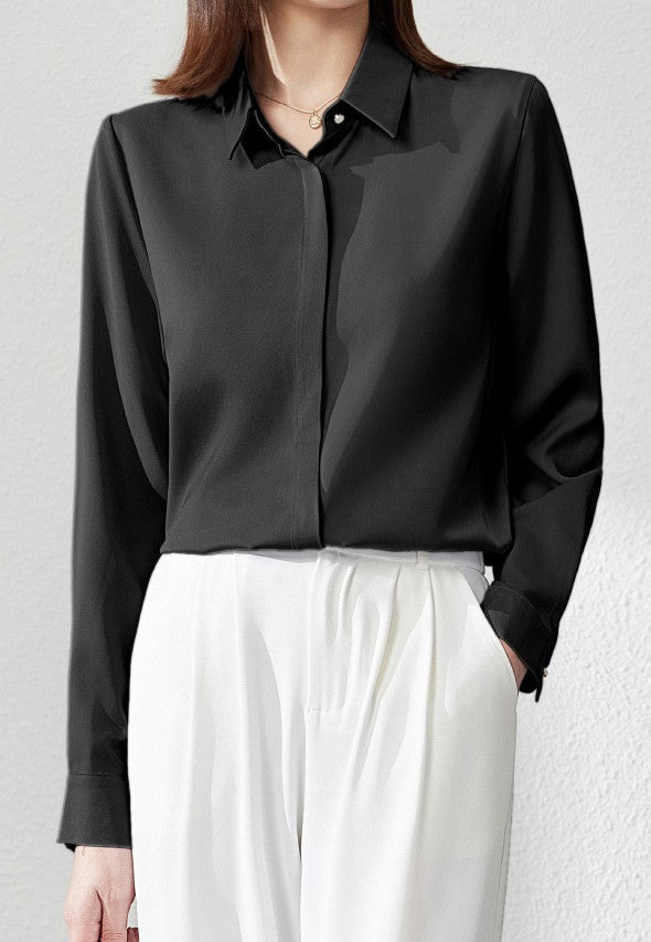 Isadora™ | Soft Satin Top with Long Sleeves — Reinvented Office Elegance