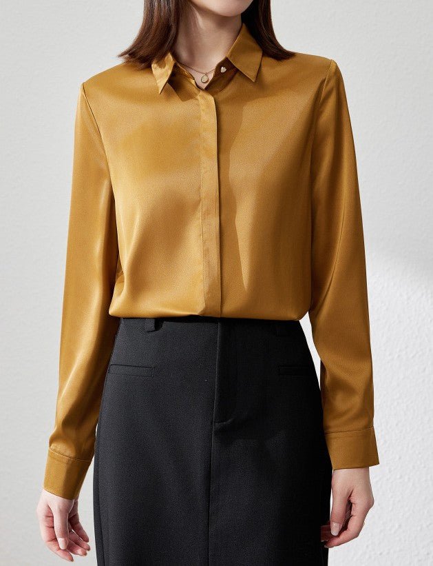Isadora™ | Soft Satin Top with Long Sleeves — Reinvented Office Elegance