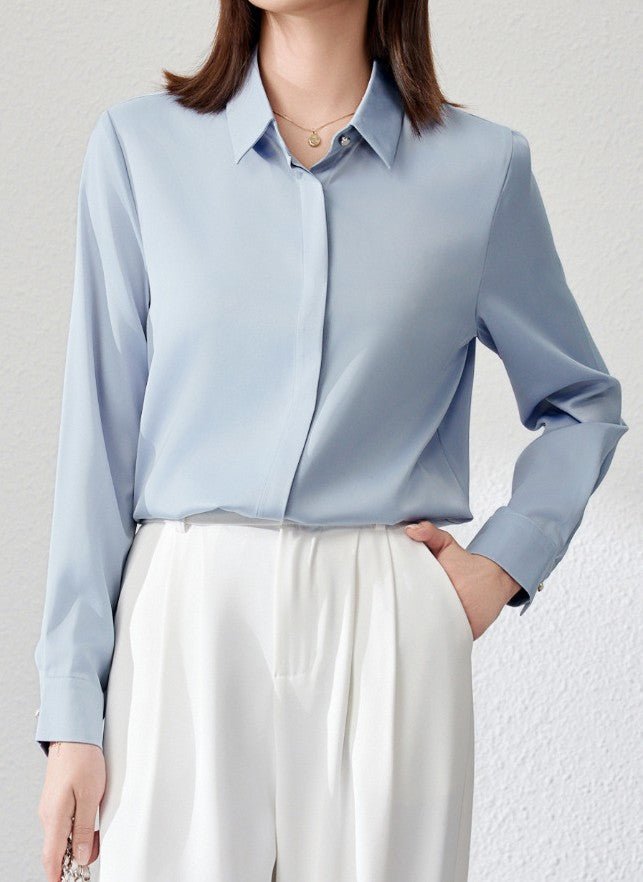 Isadora™ | Soft Satin Top with Long Sleeves — Reinvented Office Elegance