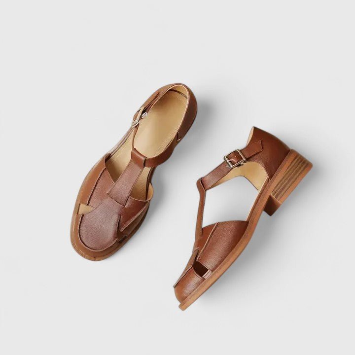 Isara | Low block heel sandals with side cut - out detail