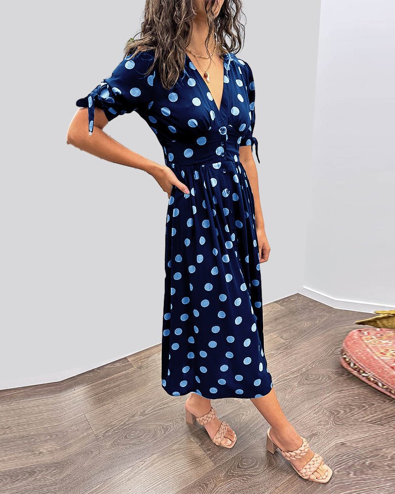 JESSY | STYLISH POLKA DOT V - NECK DRESS