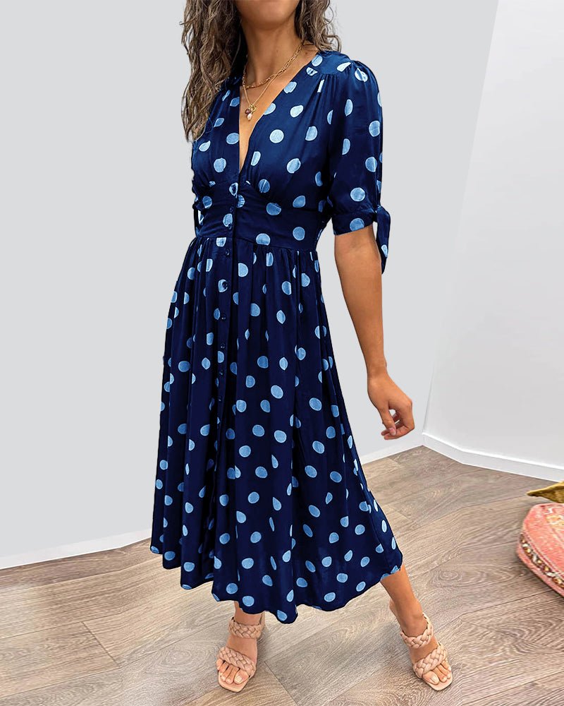 JESSY | STYLISH POLKA DOT V - NECK DRESS