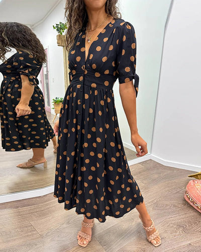 JESSY | STYLISH POLKA DOT V - NECK DRESS
