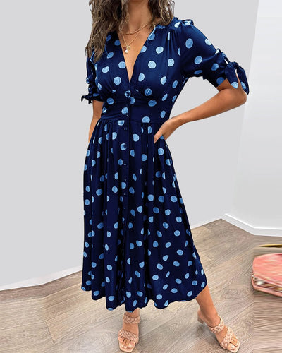 JESSY | STYLISH POLKA DOT V - NECK DRESS