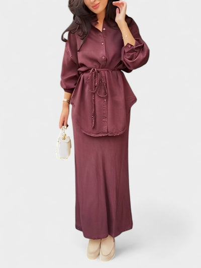 Joe | Tie - Drawstring Shirt & Skirt Set