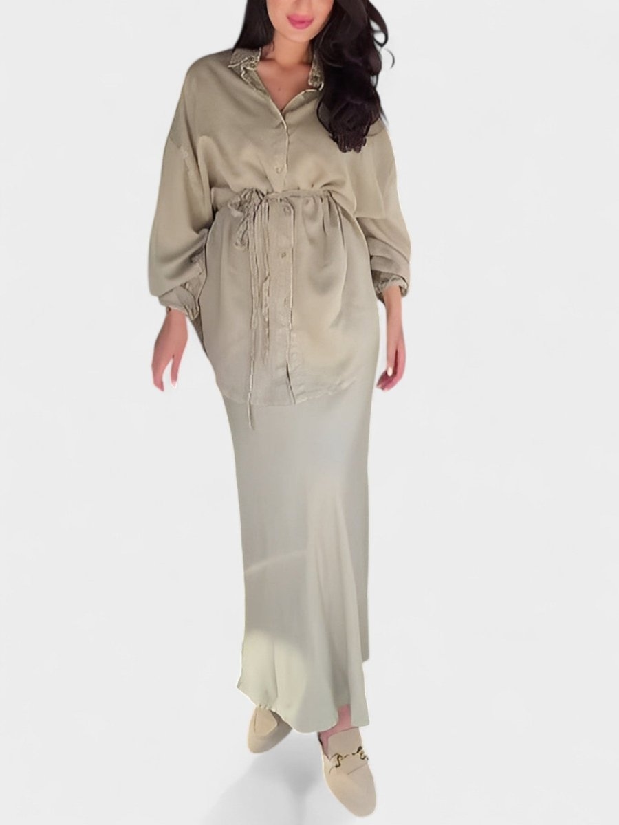 Joe | Tie - Drawstring Shirt & Skirt Set