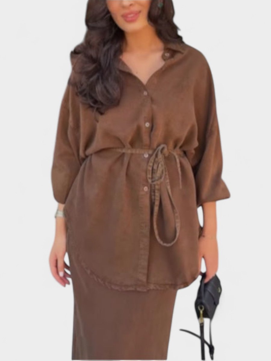 Joe | Tie - Drawstring Shirt & Skirt Set