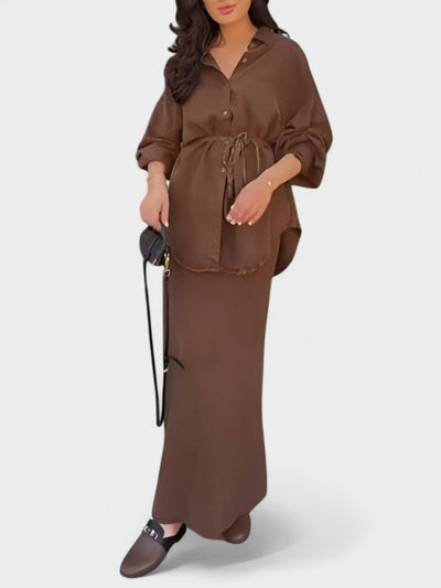 Joe | Tie - Drawstring Shirt & Skirt Set