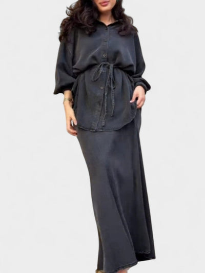 Joe | Tie - Drawstring Shirt & Skirt Set