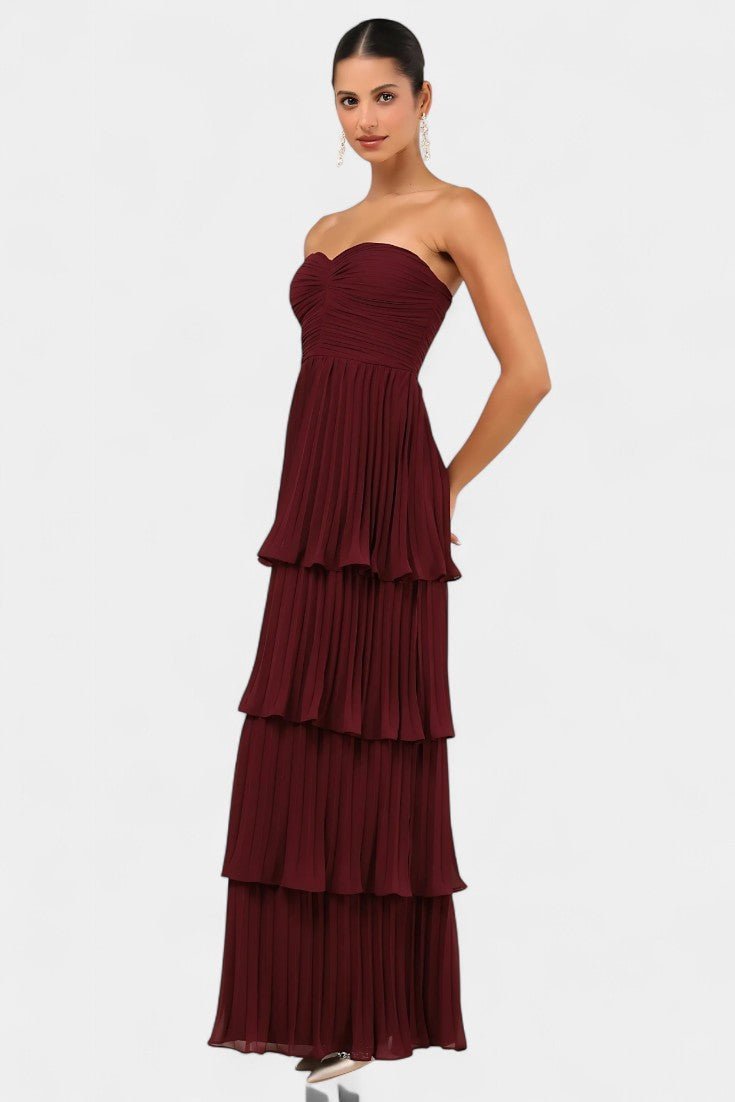 June | Strapless Pleated Tiered Maxi Dress