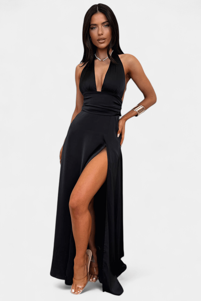 Latisha | Halter Neck High - Slit Dress