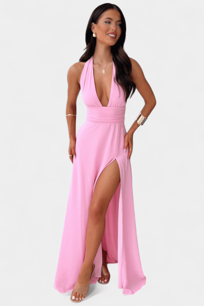 Latisha | Halter Neck High - Slit Dress
