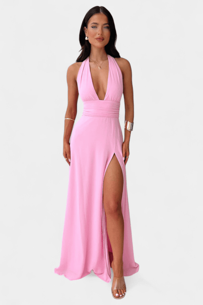 Latisha | Halter Neck High - Slit Dress